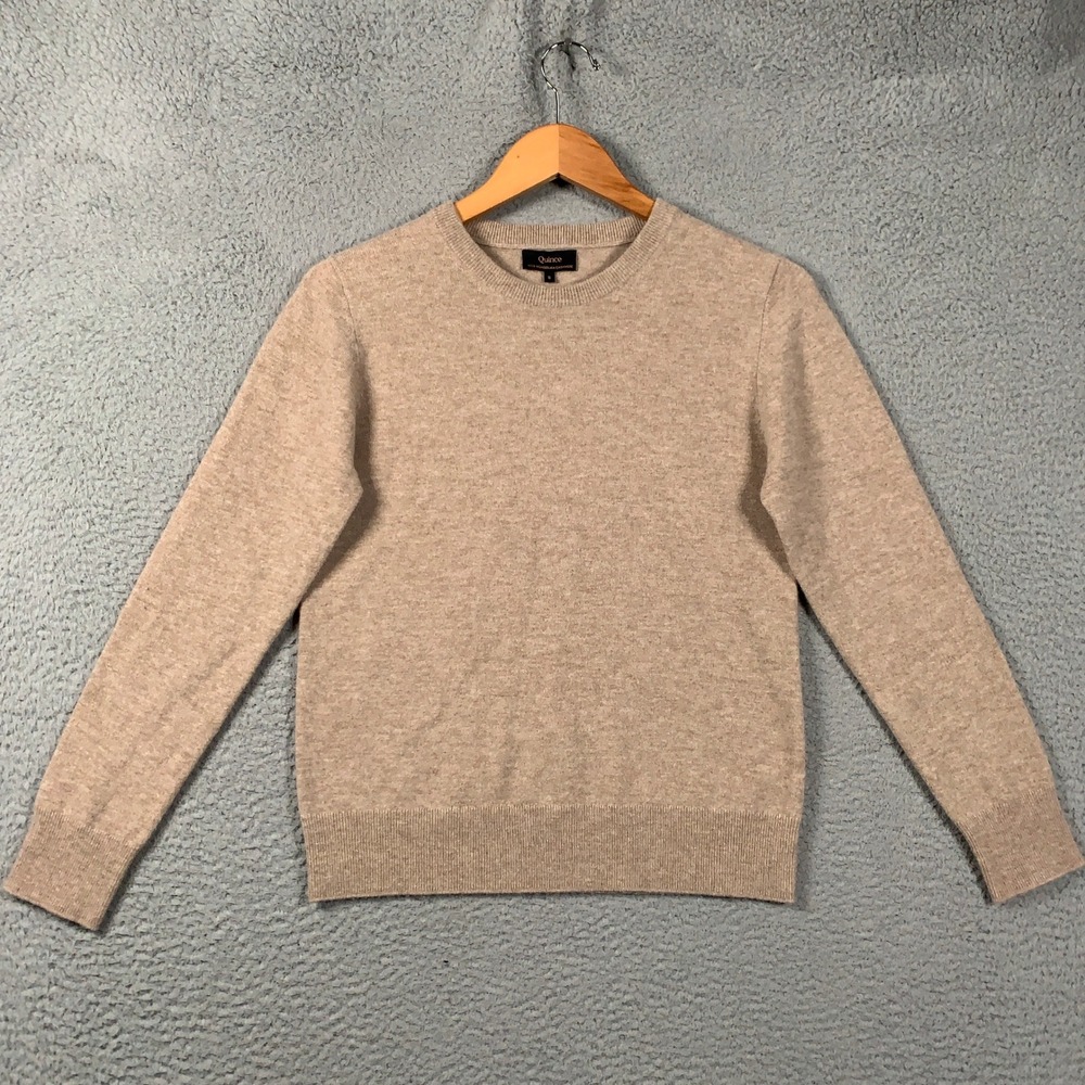 Quince Mongolian Cashmere Sweater Women's Small S Beige Tan Crewneck Long Sleeve